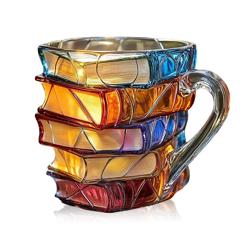 Mug créatif en résine peinte, 325 ml, motif livres 3D, tasse à café originale en résine colorée, collection de tasses à café empilables, cadeaux