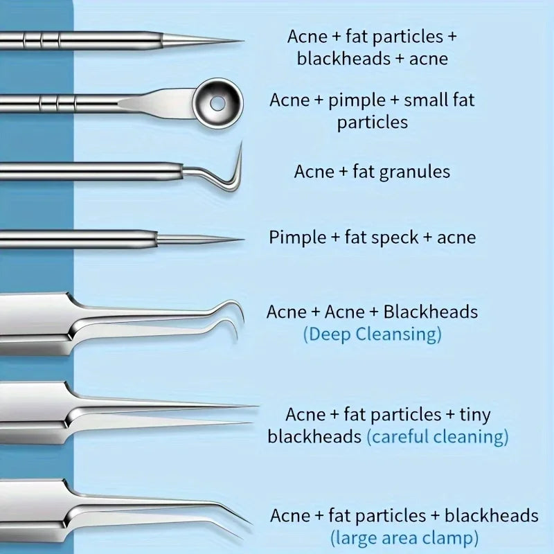 Ensemble d'outils pour éliminer les points noirs en acier inoxydable (1, 3 ou 8 pièces) : pince à points noirs, pince à épiler, outil pour éliminer les points noirs et l'acné