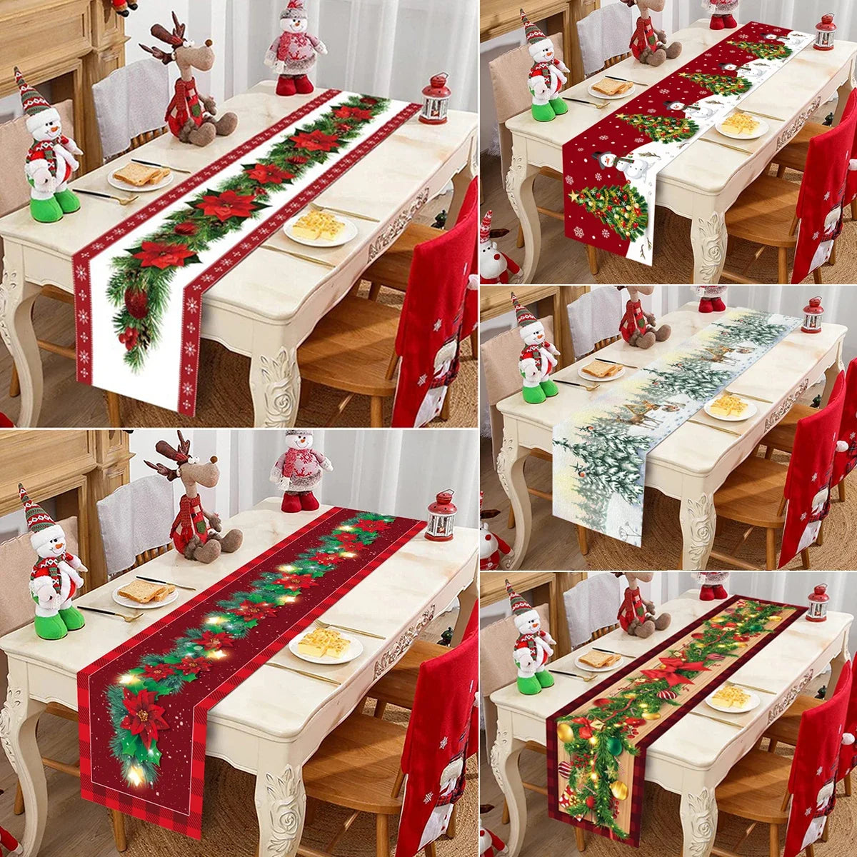 Chemin de table de Noël en tissu, décoration de table pour la maison, nappe 2024, ornement de Noël, cadeau du Nouvel An 2025