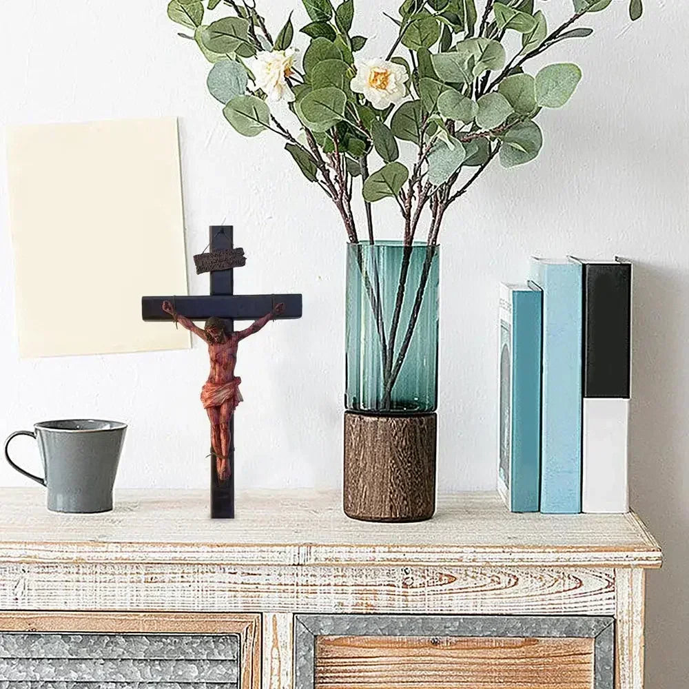 Statue de Jésus en résine, 20 cm, crucifix mural, décoration de maison, de chambre, d'église, décoration murale à suspendre pour fête