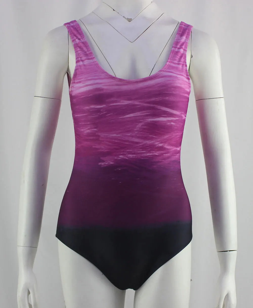 Maillot de bain une pièce dos nu sexy pour femme, imprimé dégradé, accessoires de natation, tailles S à 2XL