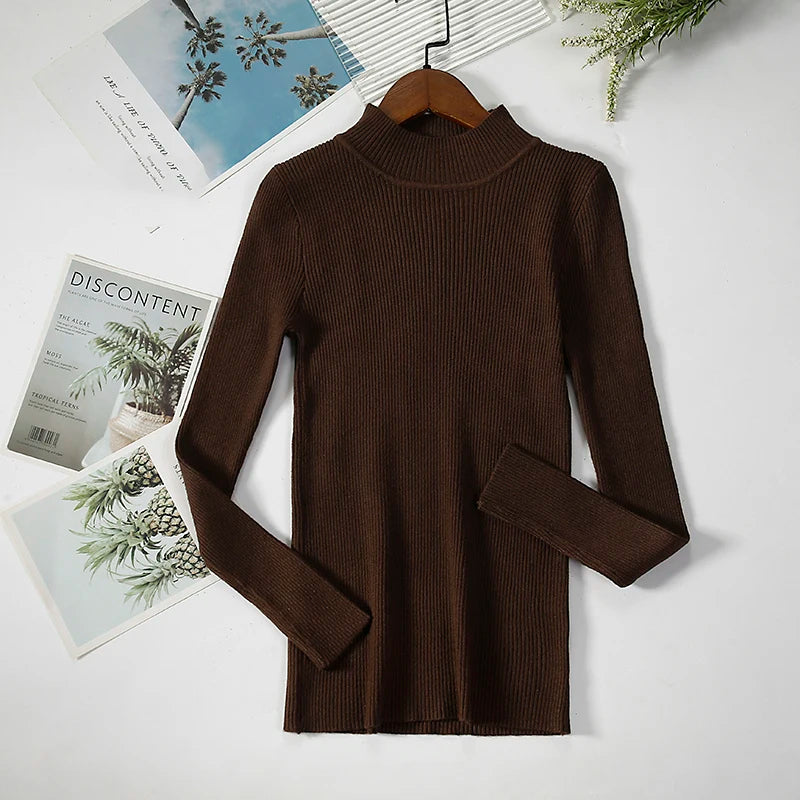 Pull col roulé en cachemire pour femme, tricoté, doux et basique, style décontracté, idéal pour l'automne et l'hiver