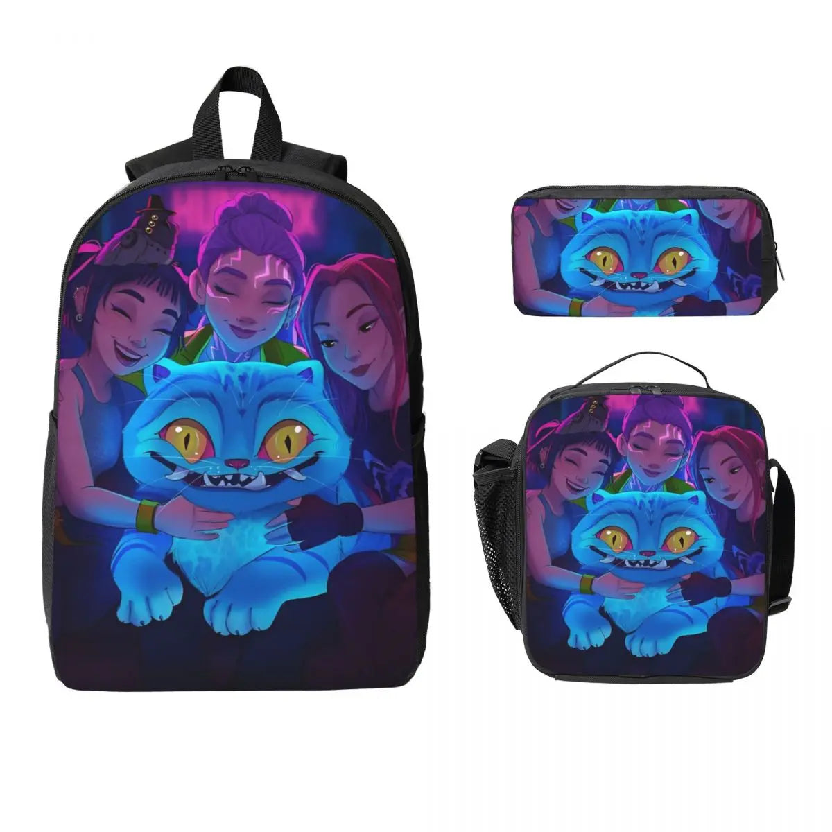 Ensemble de 3 sacs à dos Kpop Demon Hunters Huntrix pour enfants, boîtes à crayons, sacs à livres avec boîte à lunch pour écoliers