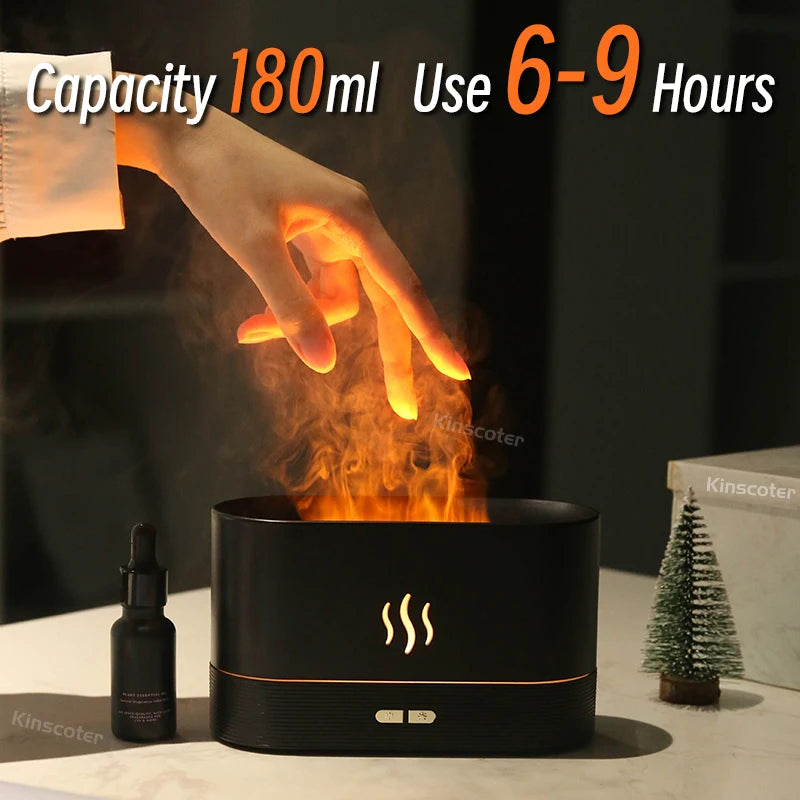 Diffuseur d'arômes KINSCOTER, humidificateur d'air à ultrasons, brumisateur frais, diffuseur à lampe LED à effet flamme pour huiles essentielles