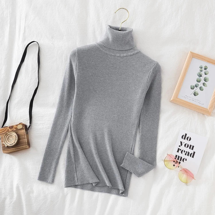 Pull col roulé en cachemire pour femme, tricoté, doux et basique, style décontracté, idéal pour l'automne et l'hiver