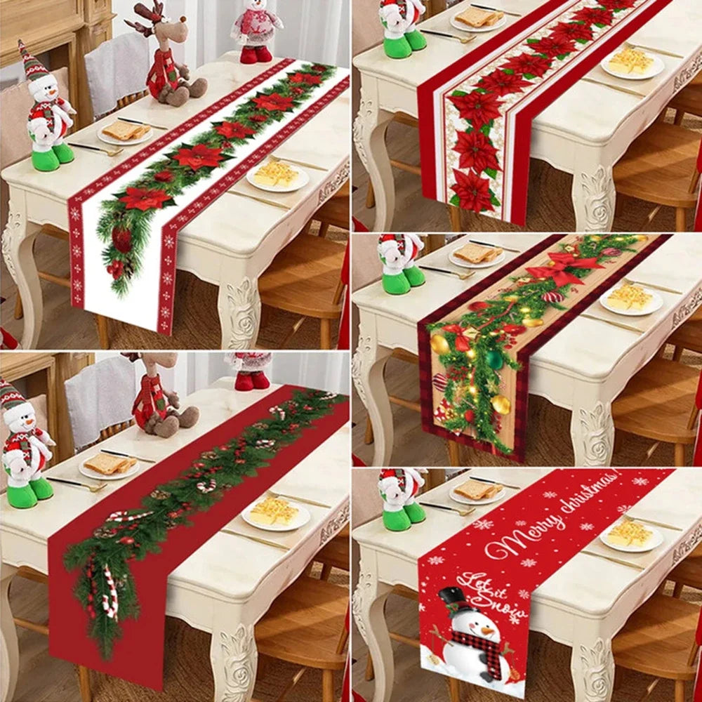 Chemin de table de Noël en tissu, décoration de table pour la maison, nappe 2024, ornement de Noël, cadeau du Nouvel An 2025