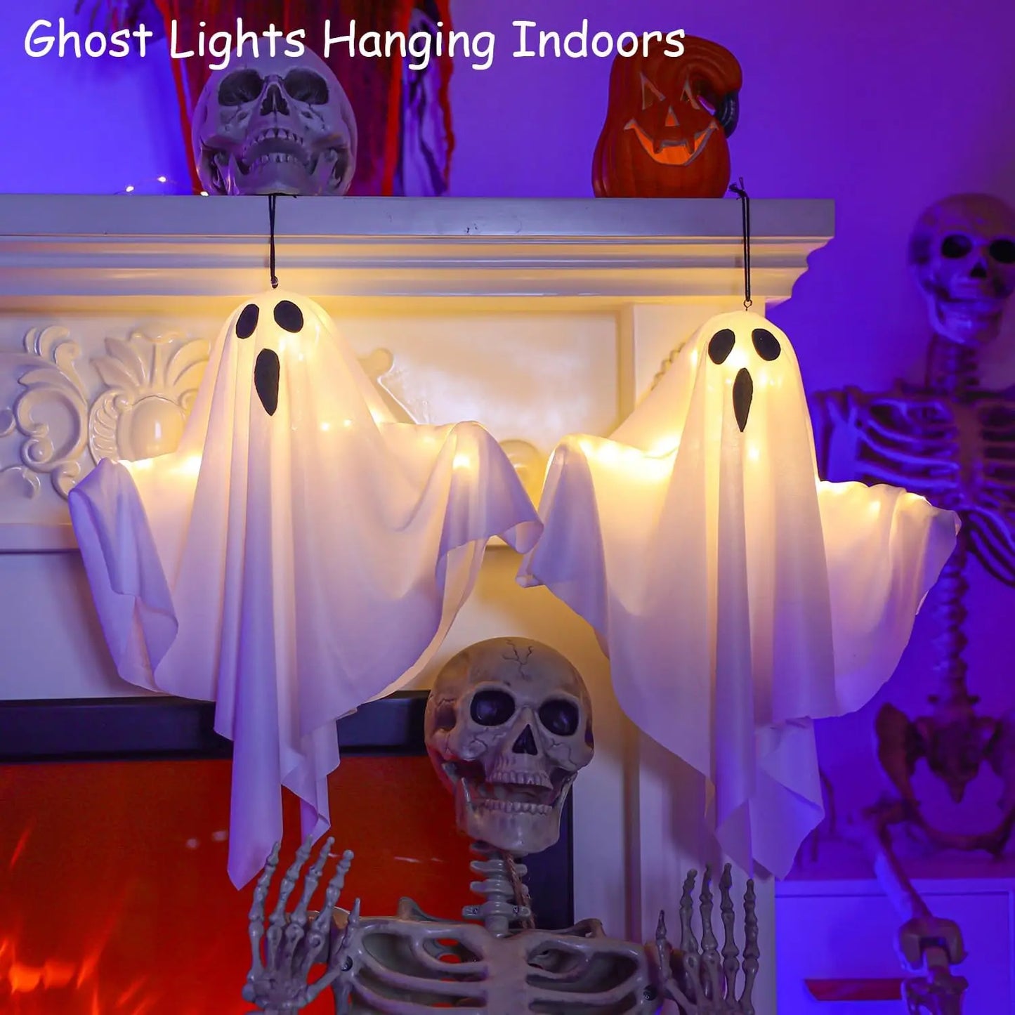 Décorations d'Halloween à suspendre avec lumière LED chaude pour intérieur et extérieur, idéal pour un porche, une cour ou comme cadeau