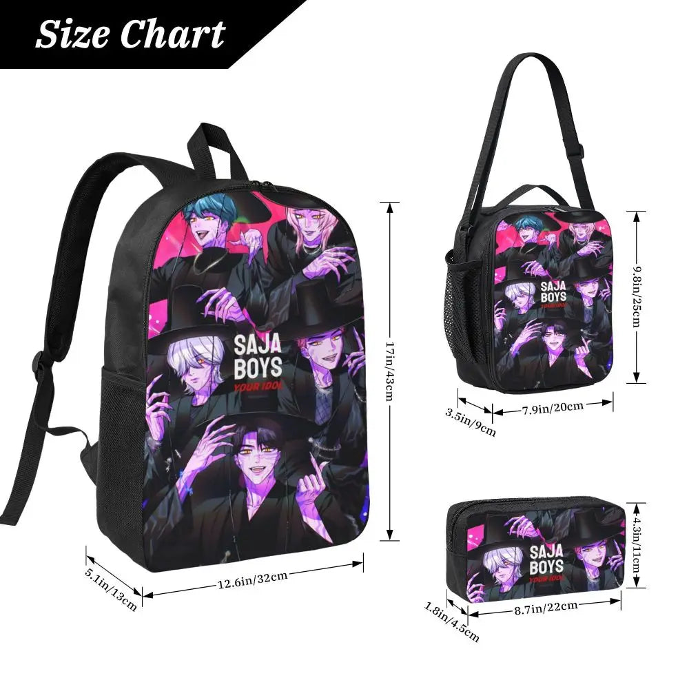 Ensemble de 3 sacs à dos Kpop Demon Hunters Huntrix pour enfants, boîtes à crayons, sacs à livres avec boîte à lunch pour écoliers