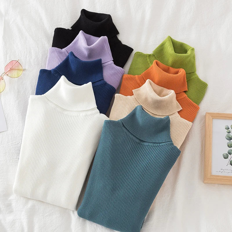 Pull col roulé en cachemire pour femme, tricoté, doux et basique, style décontracté, idéal pour l'automne et l'hiver