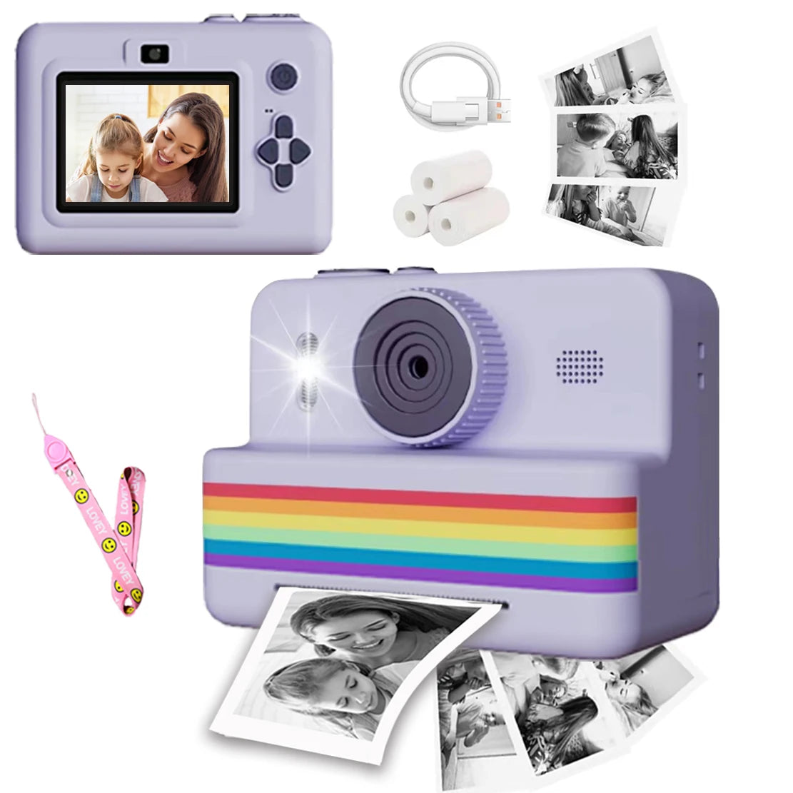 Appareil photo numérique pour enfants, mini imprimante portable, impression thermique instantanée, appareil photo pour enfants, vidéo HD 2,8 pouces, jouet, cadeaux