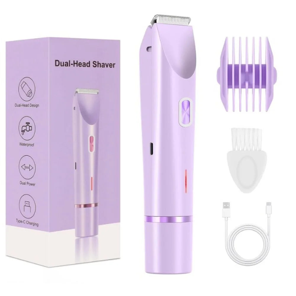 Rasoir électrique pour femme, double tête, double usage, épilateur pour le corps, les jambes, les aisselles et le maillot. Tondeuse électrique pour le rasage et l'épilation.