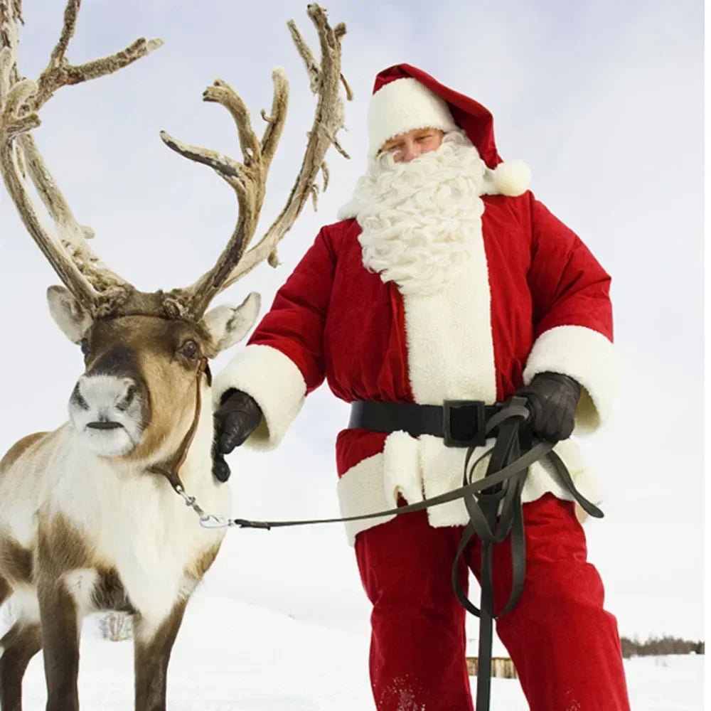 Costume de Père Noël pour homme et femme, déguisement de fête, rouge, avec manteau, pantalon, ceinture, chapeau