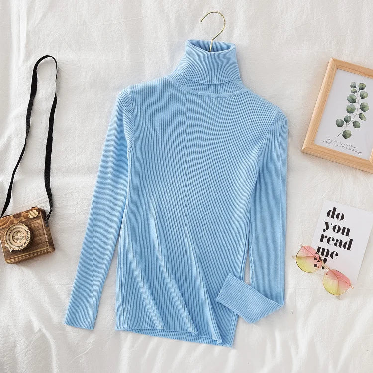 Pull col roulé en cachemire pour femme, tricoté, doux et basique, style décontracté, idéal pour l'automne et l'hiver