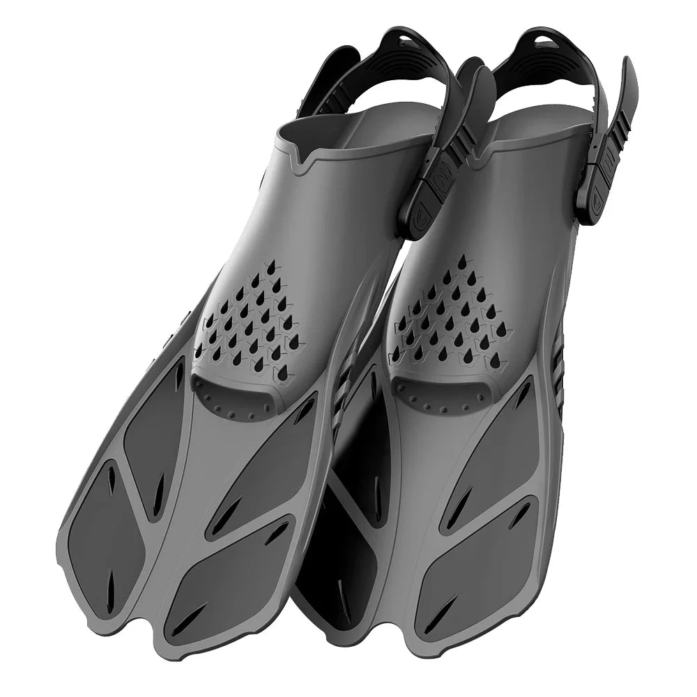 Palmes de plongée avec tuba, boucles réglables, palmes de natation, chaussures de plongée courtes en silicone, talon ouvert, taille de voyage, adulte, homme, femme