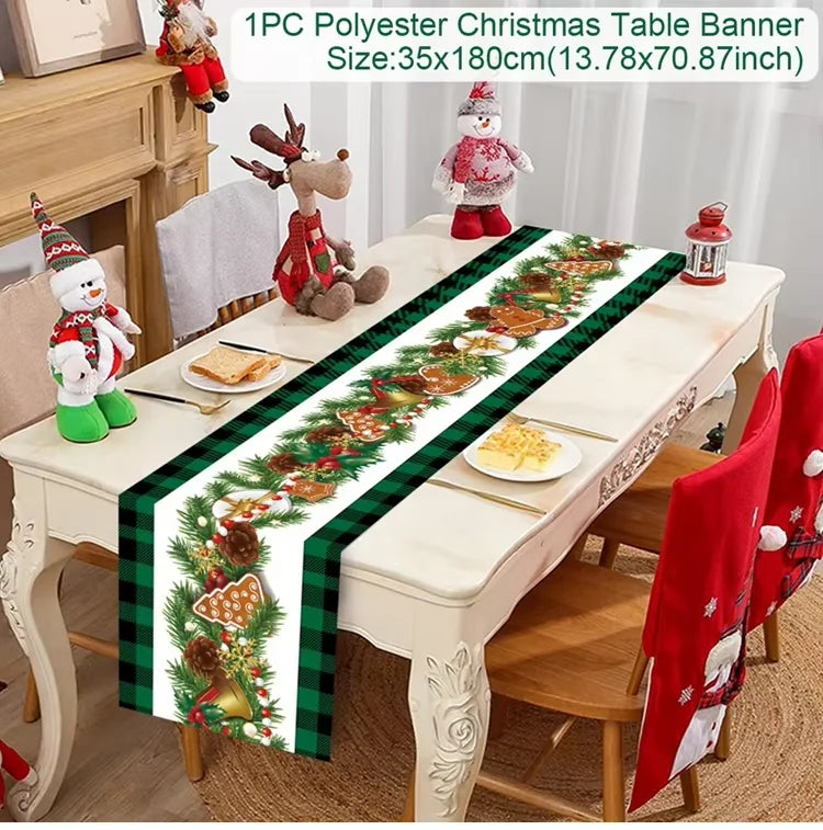 Chemin de table de Noël en tissu, décoration de table pour la maison, nappe 2024, ornement de Noël, cadeau du Nouvel An 2025