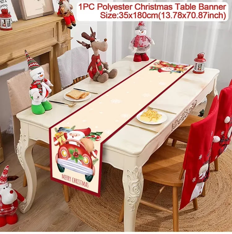 Chemin de table de Noël en tissu, décoration de table pour la maison, nappe 2024, ornement de Noël, cadeau du Nouvel An 2025