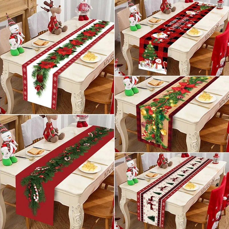 Chemin de table de Noël en tissu, décoration de table pour la maison, nappe 2024, ornement de Noël, cadeau du Nouvel An 2025