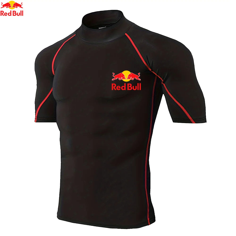 T-shirts de sport pour hommes, entraînement, exercice, compression, fitness, manches longues, sport, Red Bull, séchage rapide, serré, vêtements de sport