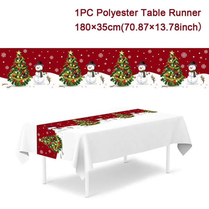 Chemin de table de Noël en tissu, décoration de table pour la maison, nappe 2024, ornement de Noël, cadeau du Nouvel An 2025