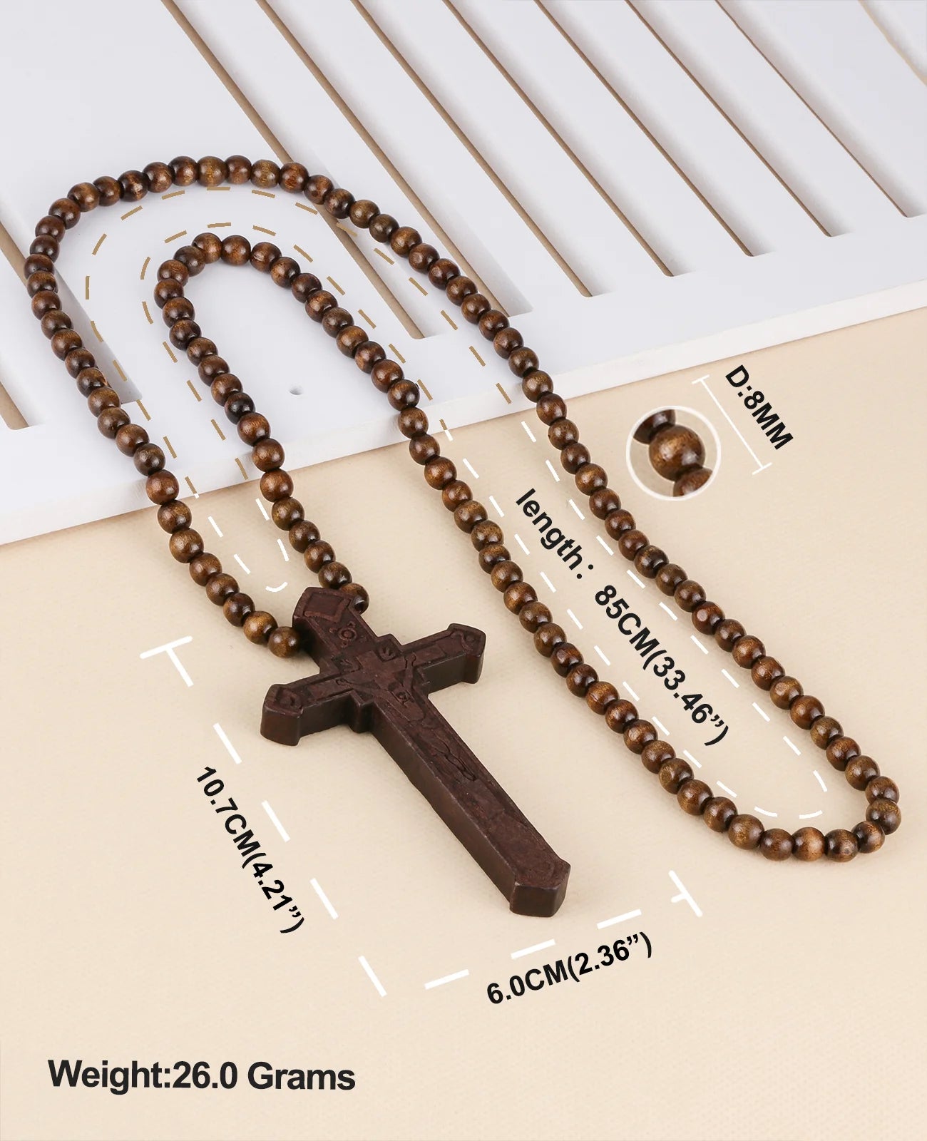 Collier chapelet catholique avec chaîne perlée et pendentif crucifix en bois, croix de Jésus-Christ, collier de prière, bijoux suspendus faits à la main