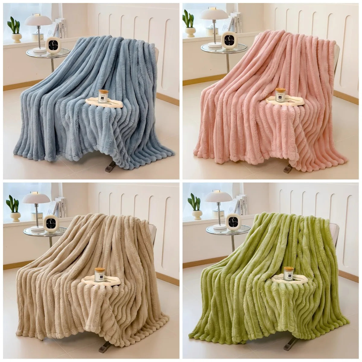 Couverture multifonctionnelle unie à larges rayures épaisses, pouvant servir de couvre-lit, de couverture pour la sieste ou de couverture pour animaux.