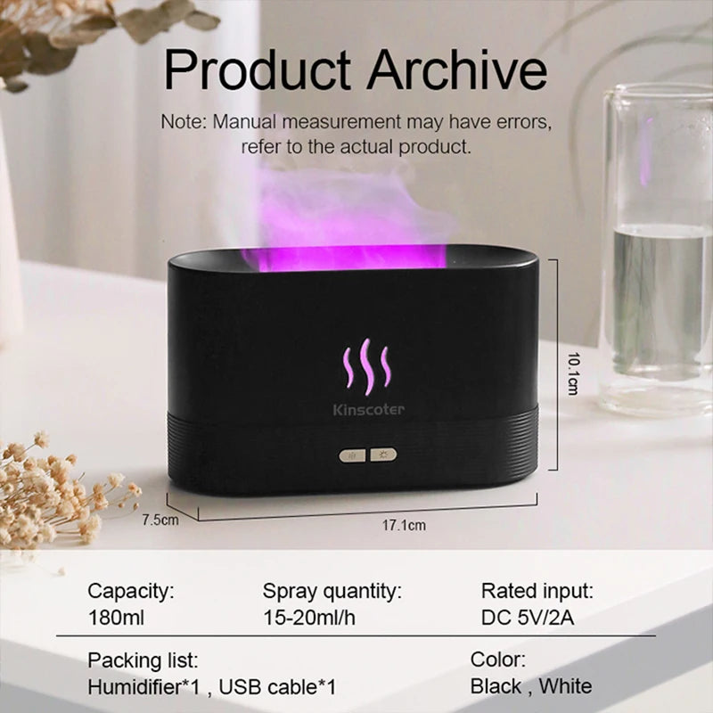 Diffuseur d'arômes KINSCOTER, humidificateur d'air à ultrasons, brumisateur frais, diffuseur à lampe LED à effet flamme pour huiles essentielles