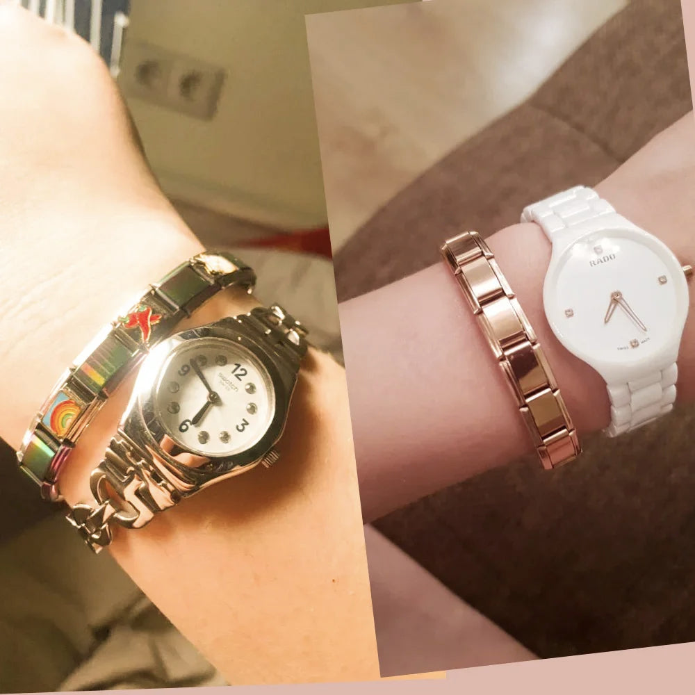 Beau bracelet femmes 9mm largeur,  bracelet à breloques élastique italien mode bracelet en acier inoxydable ST-