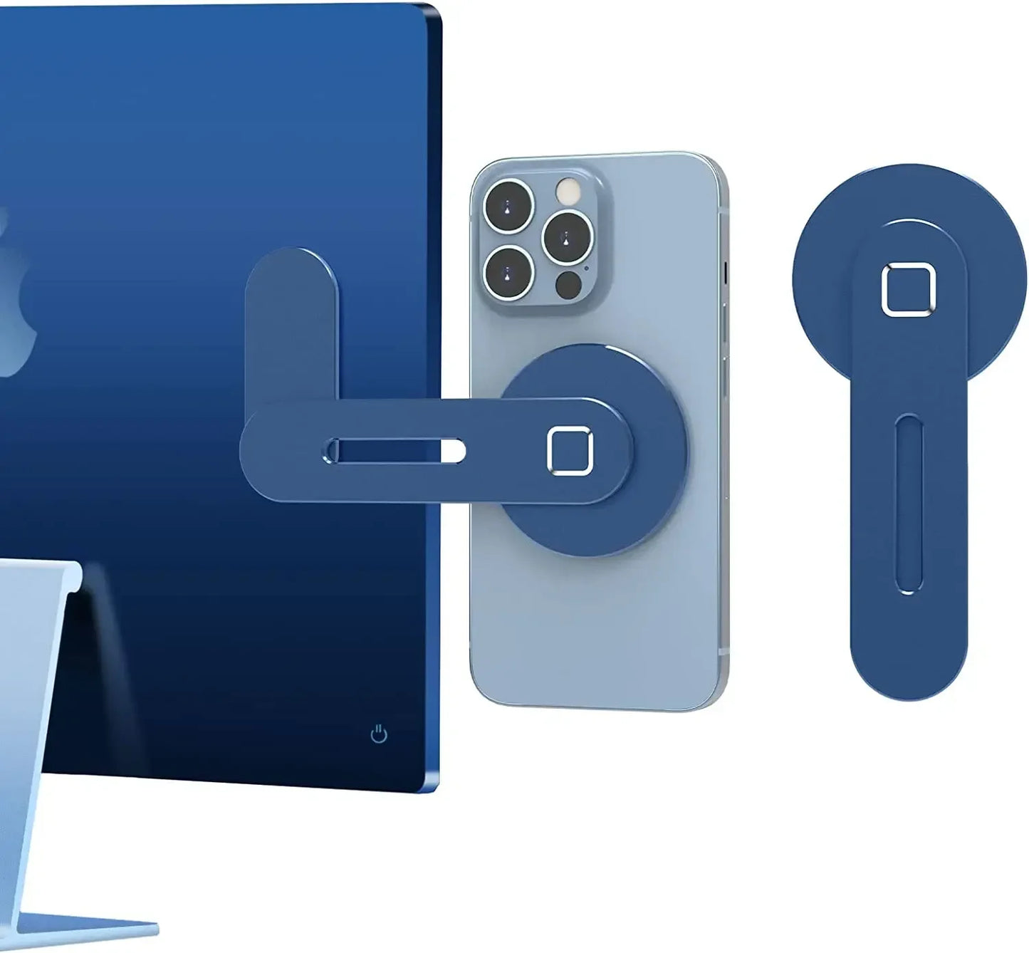 Support magnétique pour ordinateur portable et téléphone (2024) : fixation latérale, fin et pliable, compatible avec les iPhone 14, 13 et 12, et tous les autres modèles de téléphone.