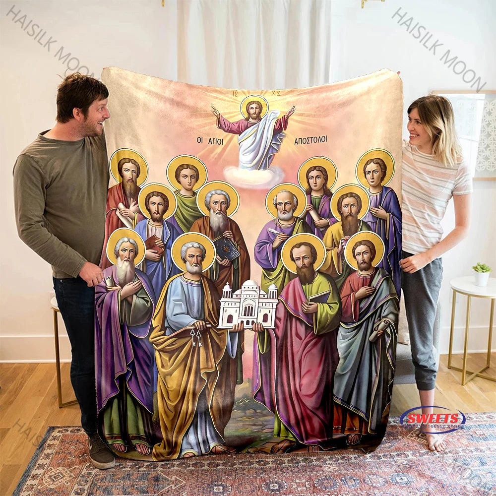 Couverture Jésus et les douze apôtres, cadeaux spirituels pour femmes, maman, fête des mères, catholique, foi, Dieu, guérison, prière