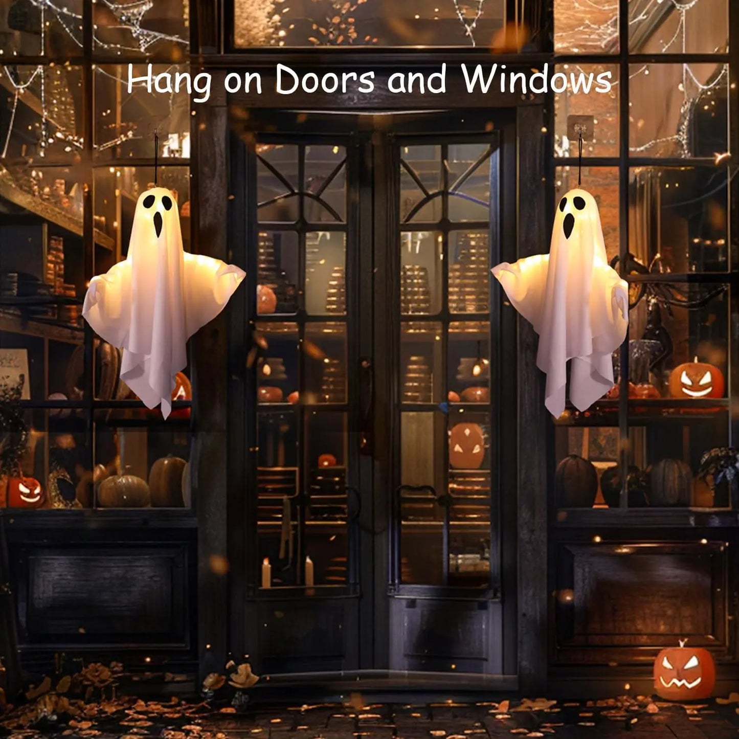 Décorations d'Halloween à suspendre avec lumière LED chaude pour intérieur et extérieur, idéal pour un porche, une cour ou comme cadeau