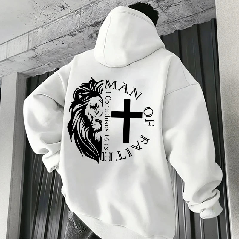 Sweats à capuche style Jésus-Christ 2025 Automne Hiver Nouveauté Sweats à capuche à manches longues Homme Off Faith Lion Imprimé Sweat à capuche Vêtements d'extérieur