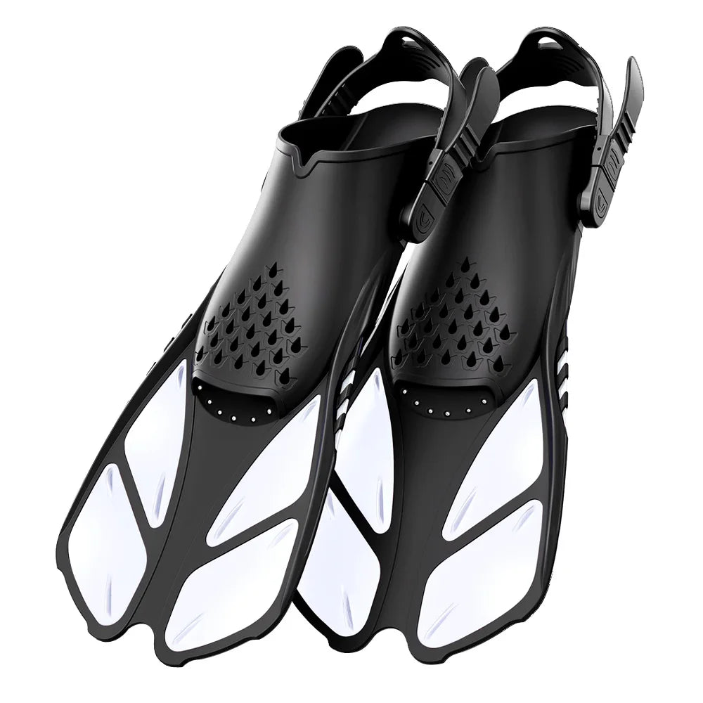 Palmes de plongée avec tuba, boucles réglables, palmes de natation, chaussures de plongée courtes en silicone, talon ouvert, taille de voyage, adulte, homme, femme