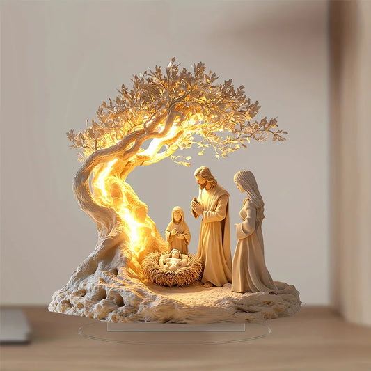 Statue de famille en acrylique représentant l'arbre de vie de Jésus, décoration de bureau, ornements pour la maison, 2025
