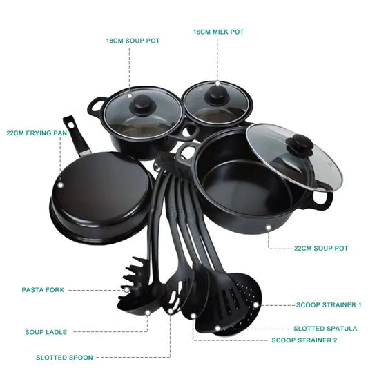 Ensemble de 13 casseroles et poêles antiadhésives, ustensiles de cuisine, casserole à lait, poêle à frire, ustensiles de cuisine, cadeaux pour amis et famille