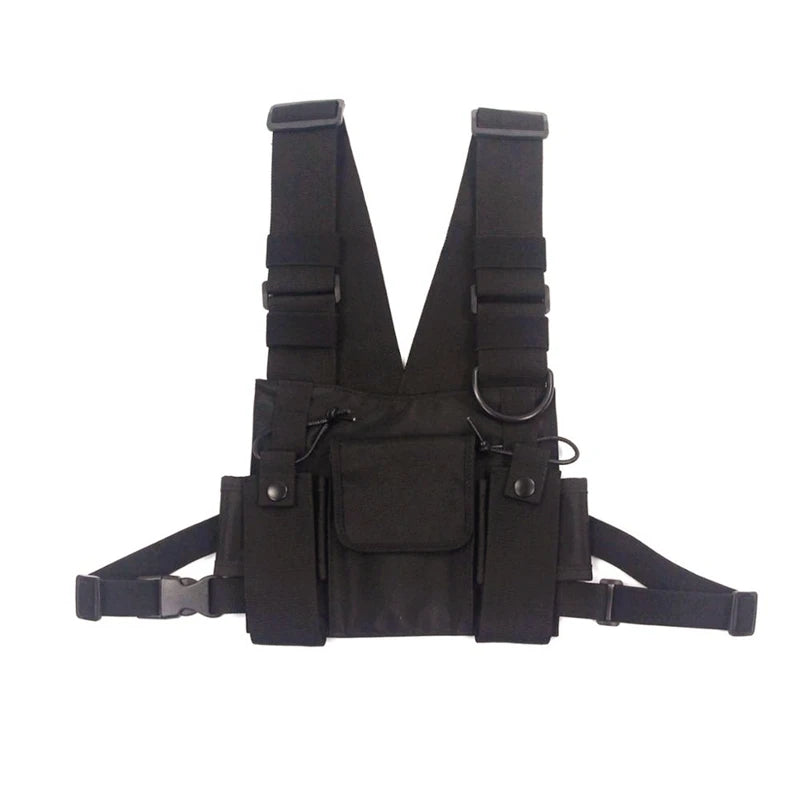 Sac de poitrine tactique fonctionnel pour hommes, sac banane tendance style hip-hop, style streetwear, unisexe, noir