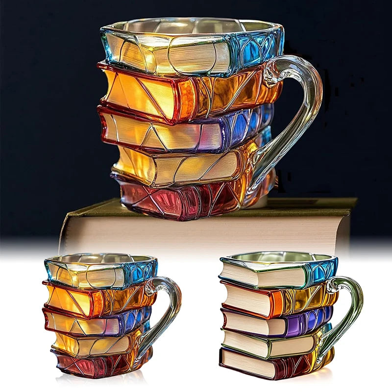 Mug créatif en résine peinte, 325 ml, motif livres 3D, tasse à café originale en résine colorée, collection de tasses à café empilables, cadeaux