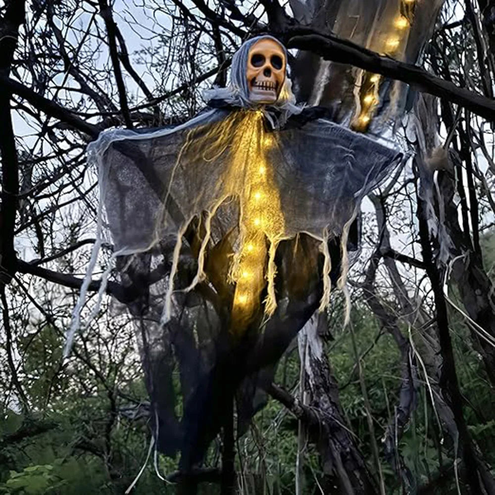 1 pièce de décoration fantôme squelette d'Halloween avec LED, guirlande lumineuse LED pour décoration d'Halloween, pour une utilisation en extérieur dans les jardins