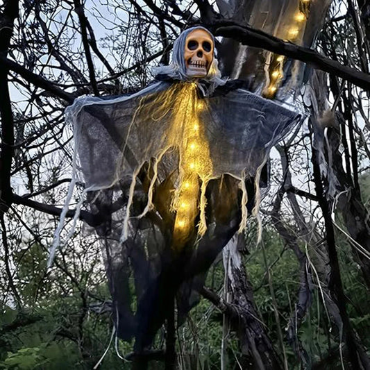 1 pièce de décoration fantôme squelette d'Halloween avec LED, guirlande lumineuse LED pour décoration d'Halloween, pour une utilisation en extérieur dans les jardins