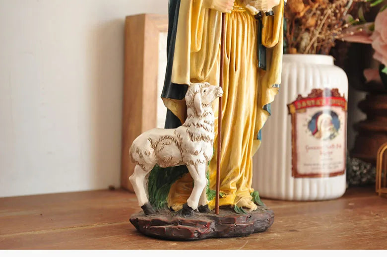Figurine du Saint-Père Jésus, récits bibliques catholiques tenant un mouton, ornement pour la décoration de la maison ou du bureau, statue de croyance religieuse
