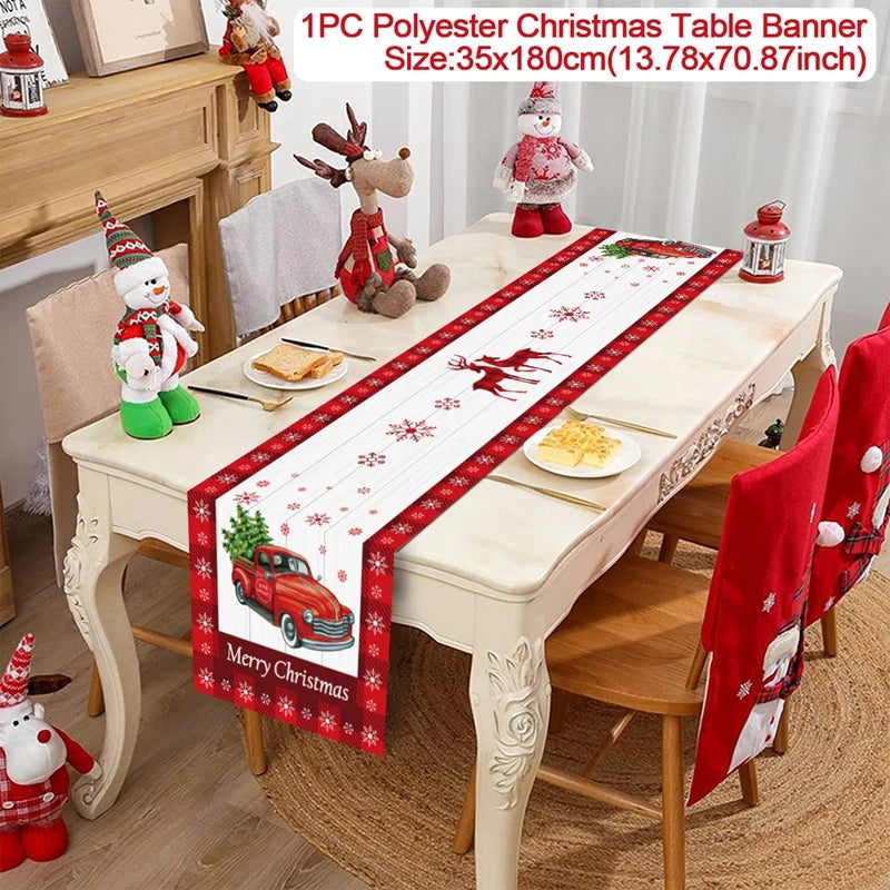 Chemin de table de Noël en tissu, décoration de table pour la maison, nappe 2024, ornement de Noël, cadeau du Nouvel An 2025