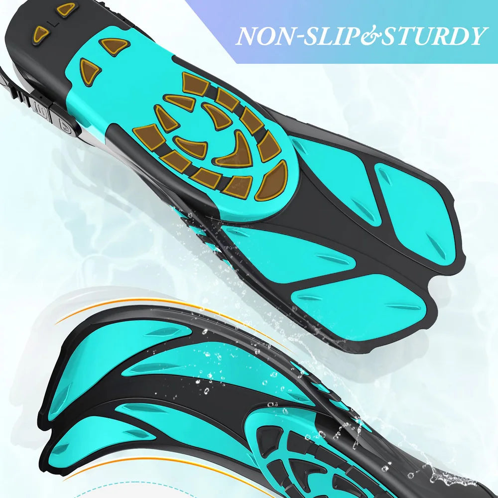Palmes de plongée avec tuba, boucles réglables, palmes de natation, chaussures de plongée courtes en silicone, talon ouvert, taille de voyage, adulte, homme, femme