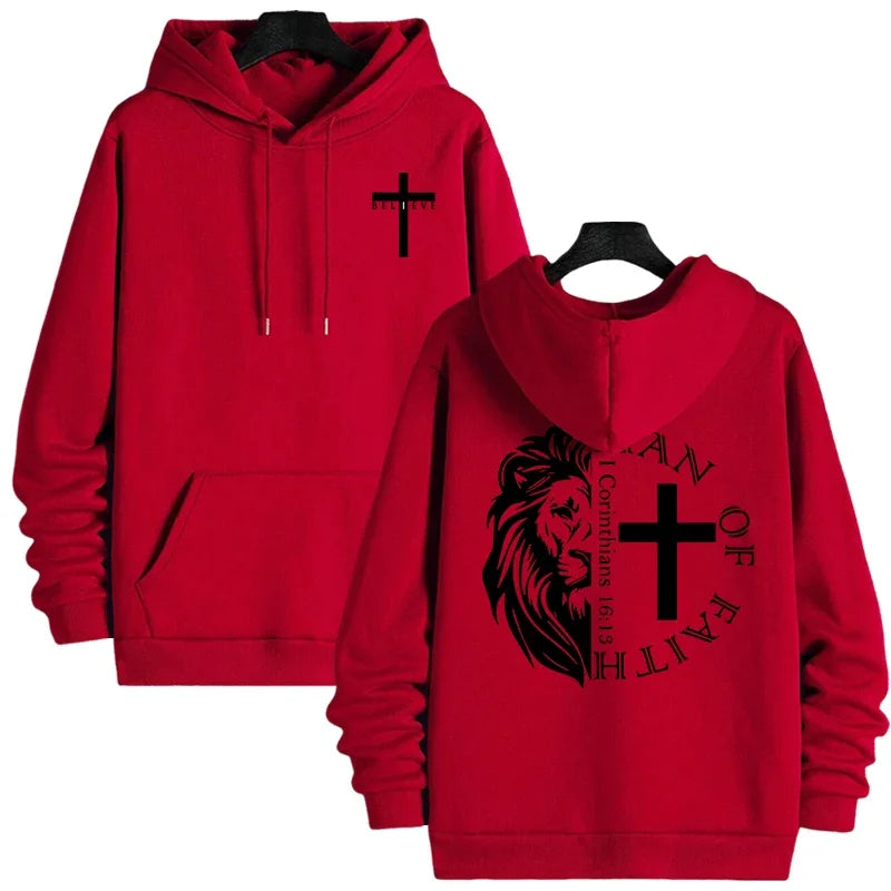 Sweats à capuche style Jésus-Christ 2025 Automne Hiver Nouveauté Sweats à capuche à manches longues Homme Off Faith Lion Imprimé Sweat à capuche Vêtements d'extérieur