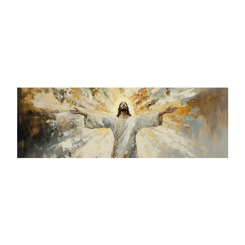 Impression sur toile murale Jésus - Toile mosaïque de Jésus les bras ouverts, lumière divine et spirituelle, affiche sur toile d'œuvre d'art chrétienne
