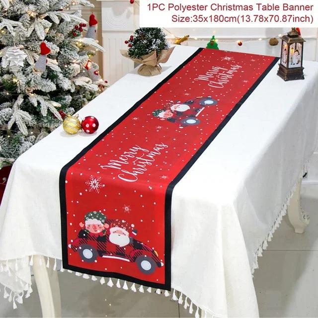 Chemin de table de Noël en tissu, décoration de table pour la maison, nappe 2024, ornement de Noël, cadeau du Nouvel An 2025