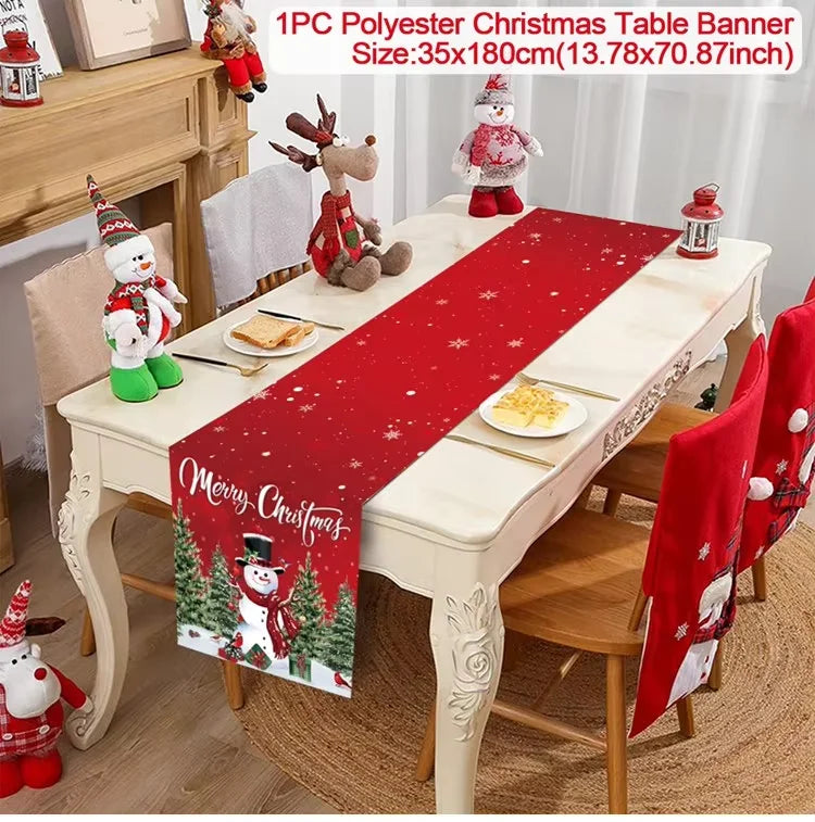 Chemin de table de Noël en tissu, décoration de table pour la maison, nappe 2024, ornement de Noël, cadeau du Nouvel An 2025