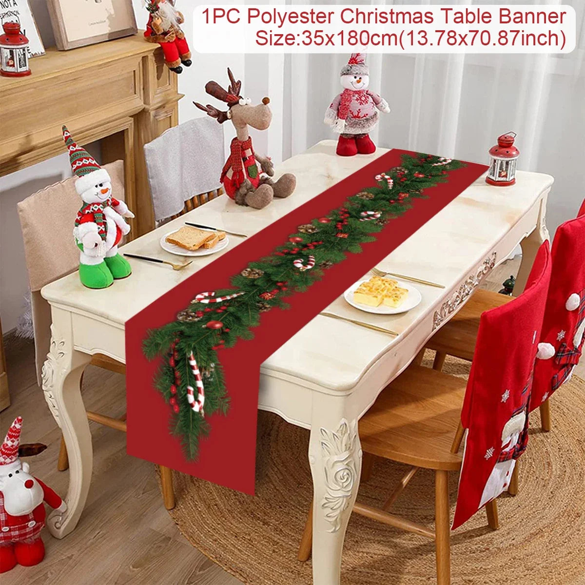 Chemin de table de Noël en tissu, décoration de table pour la maison, nappe 2024, ornement de Noël, cadeau du Nouvel An 2025