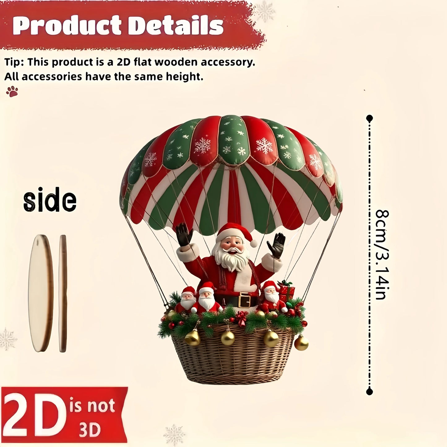 Lot de 10 montgolfières de Noël en bois 2D, pendentif plat en bois, décoration d'arbre de Noël, cadeau idéal pour les vacances