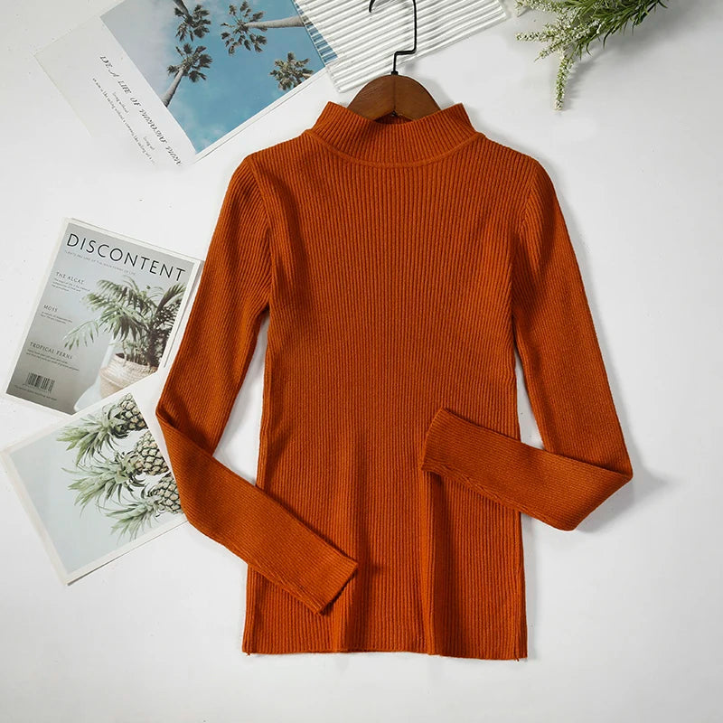 Pull col roulé en cachemire pour femme, tricoté, doux et basique, style décontracté, idéal pour l'automne et l'hiver