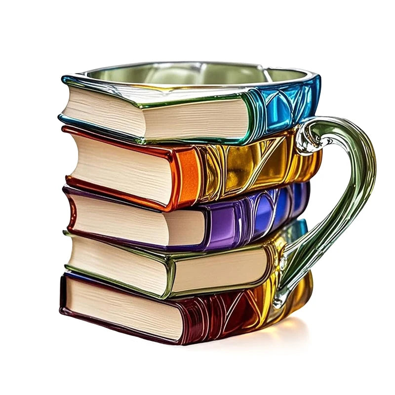 Mug créatif en résine peinte, 325 ml, motif livres 3D, tasse à café originale en résine colorée, collection de tasses à café empilables, cadeaux