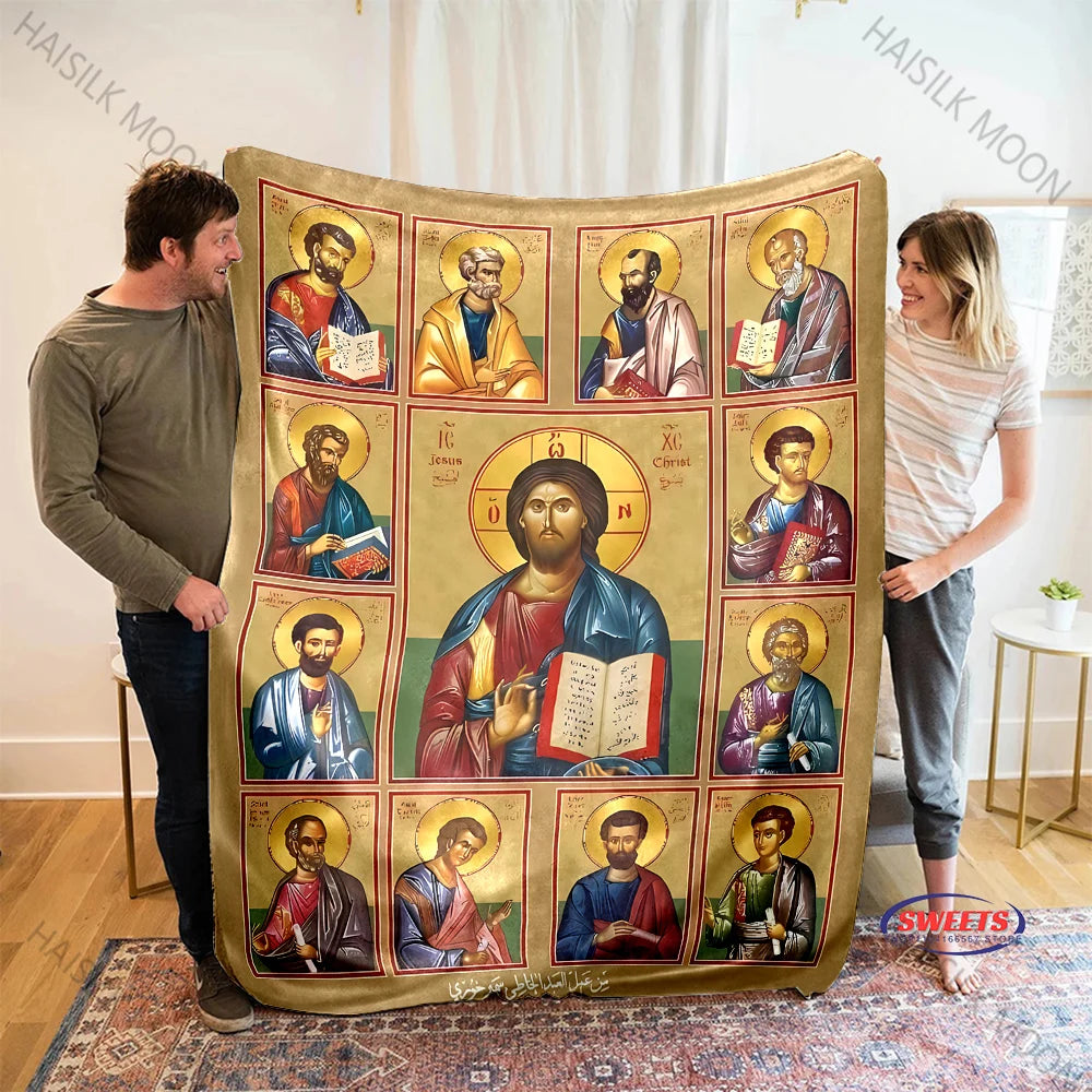 Couverture Jésus et les douze apôtres, cadeaux spirituels pour femmes, maman, fête des mères, catholique, foi, Dieu, guérison, prière